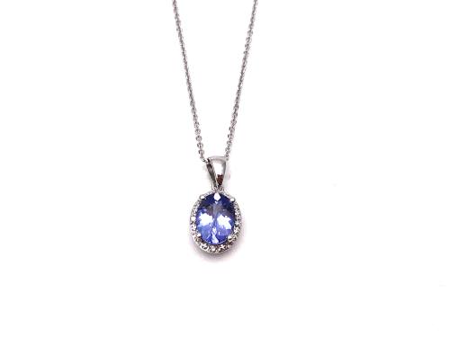 9ct Tanzanite & Diamond Pendant & Chain