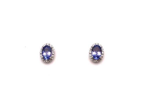 9ct White Gold Tanzanite & Diamond Stud Earrings