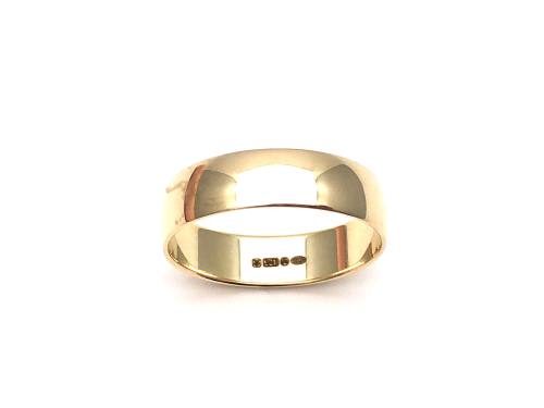 9ct Yellow Gold D Shaped Wedding Ring 6mm