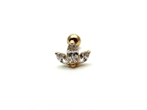 9ct Yellow Gold CZ Lotus Flower Cartilage Earring