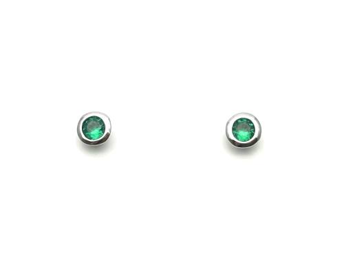 Silver Green CZ Solitaire Stud Earrings