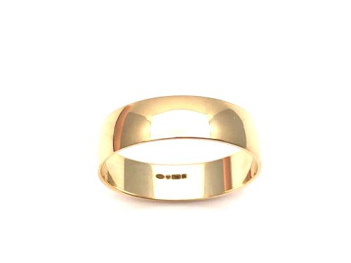 9ct Yellow Gold D Shaped Wedding Ring 6mm