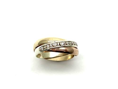 9ct 3 Colour Gold CZ Russian Band Ring