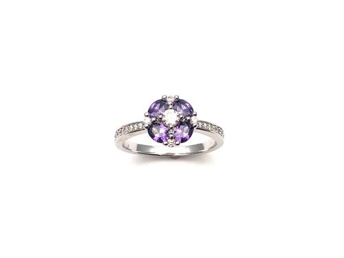 Silver Purple CZ Clover Cluster Ring Size N