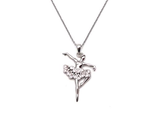 Silver Pink CZ Ballet Dancer Pendant & Chain