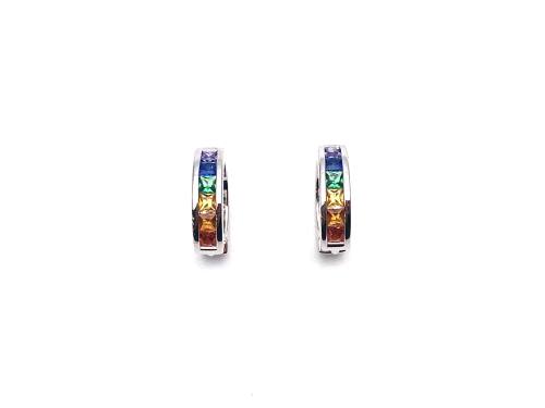 Silver Rainbow CZ Huggie Hoop Earrings