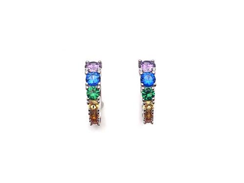 Silver Rainbow CZ Huggie Hoop Earrings