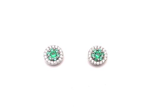 Silver Green CZ Round Cluster Stud Earrings