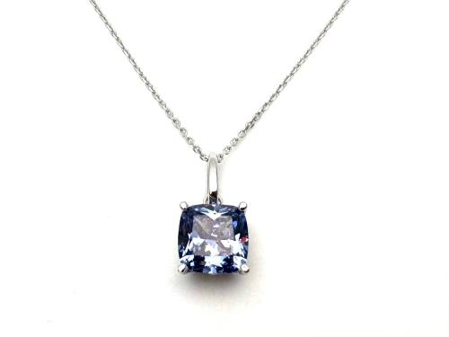 Silver Purple CZ Square Cushion Necklet 16-18 Inch