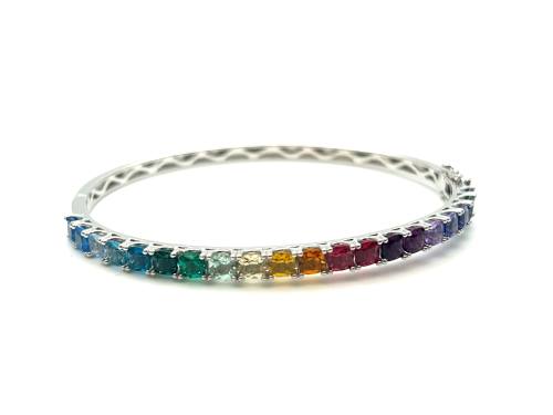 Silver Hinged Multi CZ Bangle 63mm