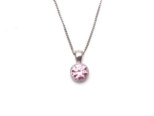 9ct White Gold Pink CZ Pendant & Chain