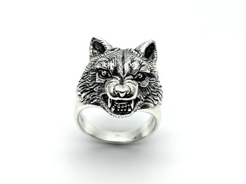 Silver Wolf Head Ring