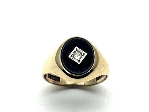 9ct Yellow Gold Onyx & CZ Ring