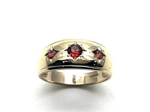 9ct Yellow Gold Garnet 3 Stone Ring