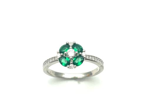 Silver Green & Clear CZ Clover Cluster Ring