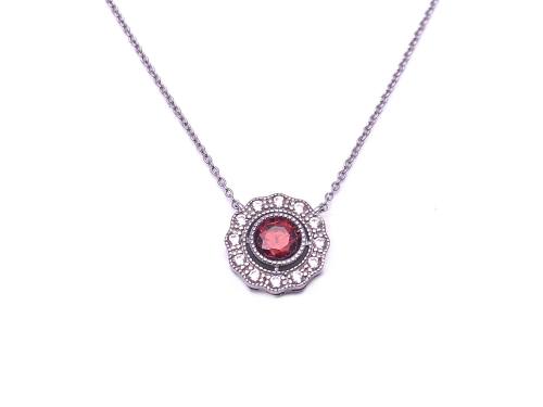 Silver Red CZ Cluster Pendant & Chain