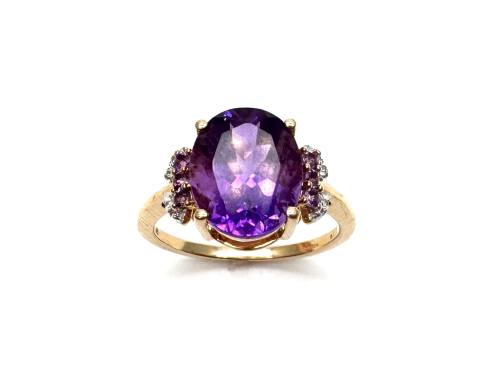 9ct Yellow Gold Amethyst & Zircon Ring