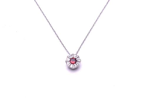 Silver Red & Clear CZ Cluster Pendant & Chain