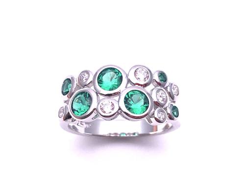 Silver Green & Clear CZ Bubble Ring