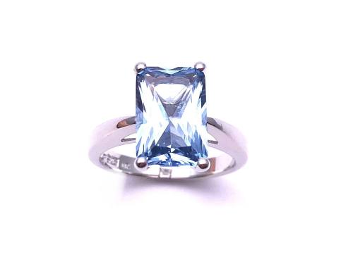 Silver Light Blue CZ Solitaire Dress Ring