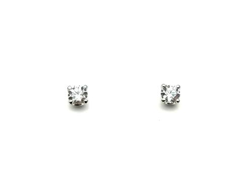 Silver CZ Solitaire Stud Earrings 4mm