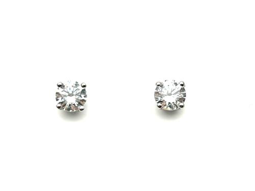 Silver CZ Solitaire Stud Earrings 6mm