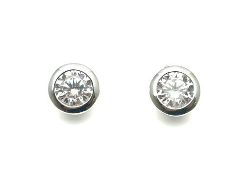 Silver CZ Solitaire Stud Earrings 7mm