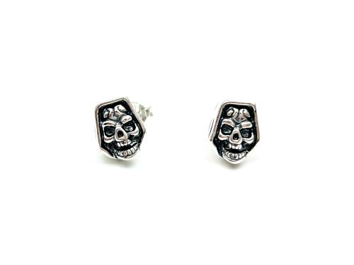 Silver Ghoul Face Stud Earrings