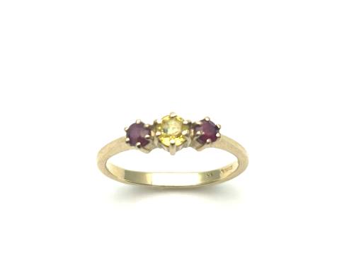 Seconhand 9ct Yellow Sapphire & Ruby 3 Stone Ring