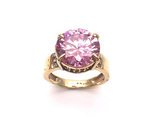 9ct Yellow Gold Pink CZ Solitaire Ring