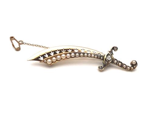 An Old Pearl & Diamond Sword Brooch