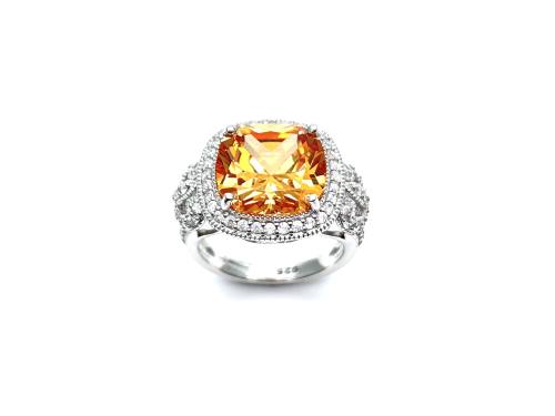 Silver Orange & White CZ Fancy Ring