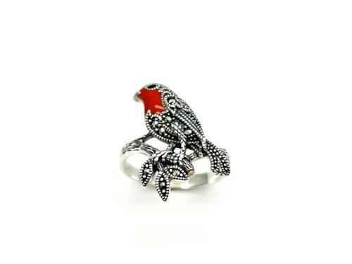 Silver Marcasite & Enamel Robin Ring