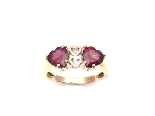 9ct Heart Garnet & Diamond Ring