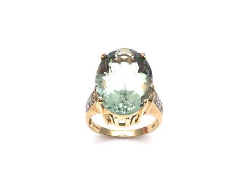 9ct Green Quartz & Diamond Ring