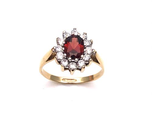 9ct Yellow Gold Garnet & CZ Cluster