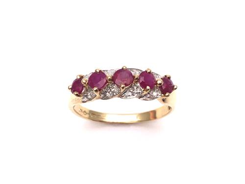 9ct Ruby & Diamond 5 Stone Ring