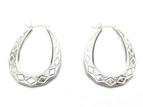 Silver Patterned Hoop Earrings