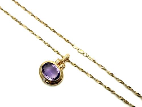 14ct Gold Amethyst & Diamond Pendant