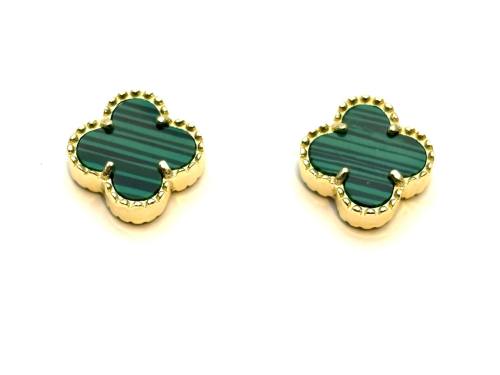 Silver Gold Plated Green Clover Stud Earrings