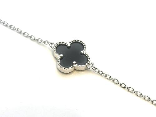 Silver Black Clover Bracelet