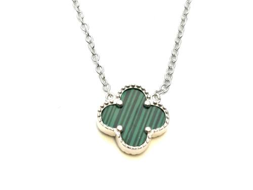 Silver Green Clover Necklet