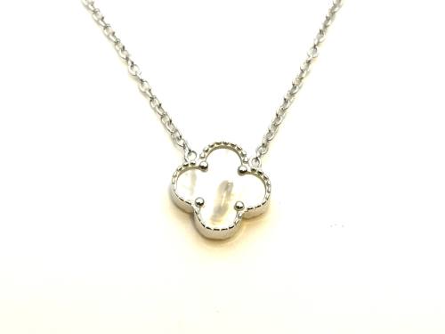 Silver Mother Of Pearl Clover Necklet