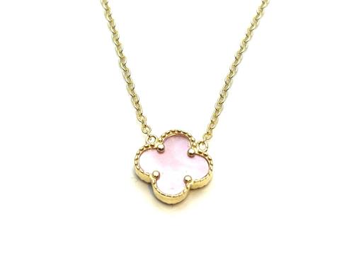 Silver Gold Plated Pink Clover Necklet