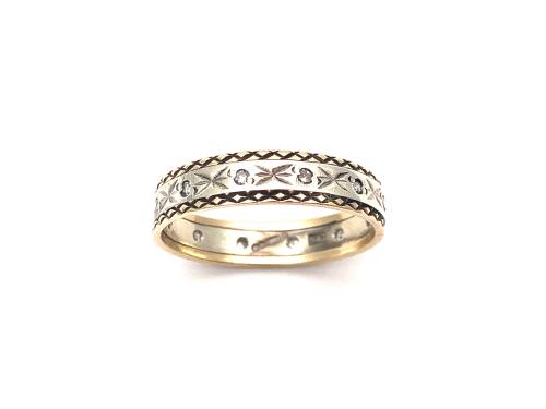 9ct 2 Colour Diamond Patterned Band