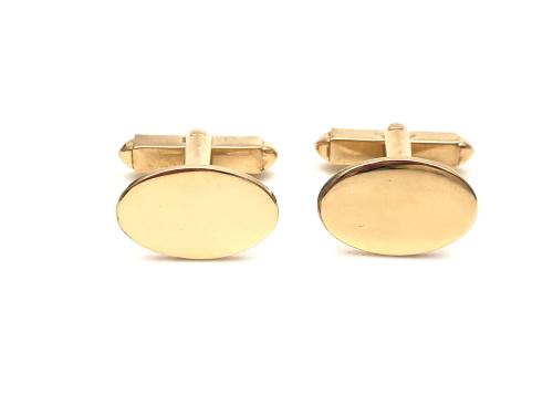 9ct Yellow Gold Plain Oval Cufflinks