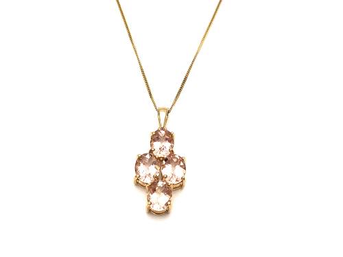 9ct Morganite Cluster Pendant & Chain