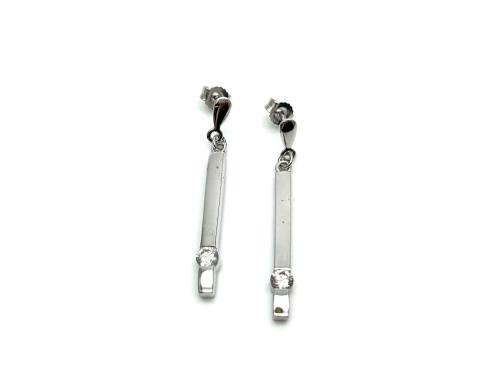 9ct White Gold CZ Bar Drop Earrings