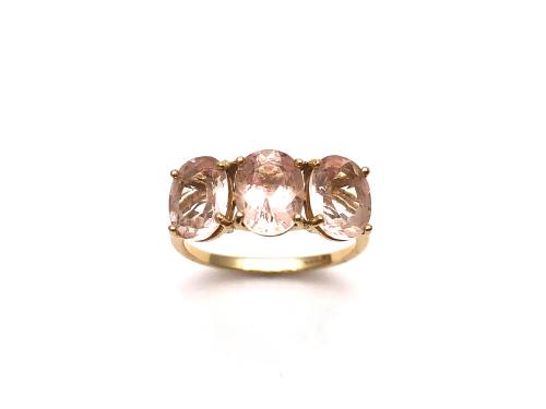 9ct Yellow Gold Morganite 3 Stone Ring