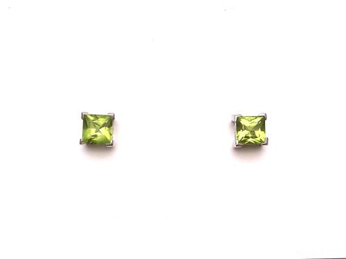 9ct White Gold Square Peridot Earrings